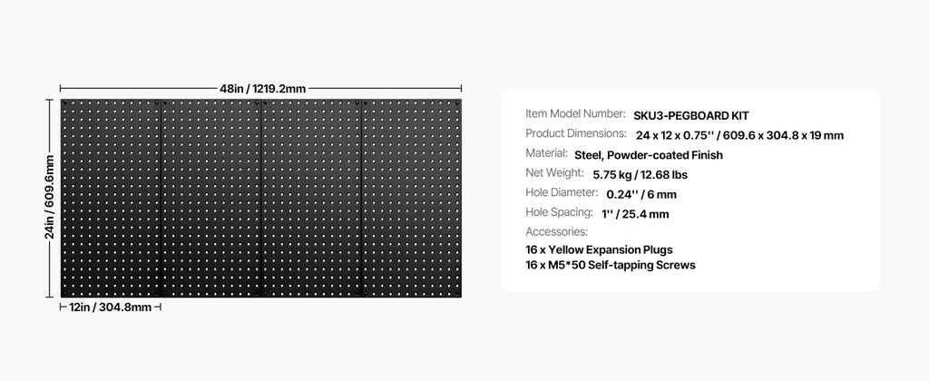 SucceBuy 24" x12" 4pcs Metal Pegboard Panels Steel Wall Tools Organizer Garage Storage Peg Panel for Workbench Office Craft Home - trendingshoping.com