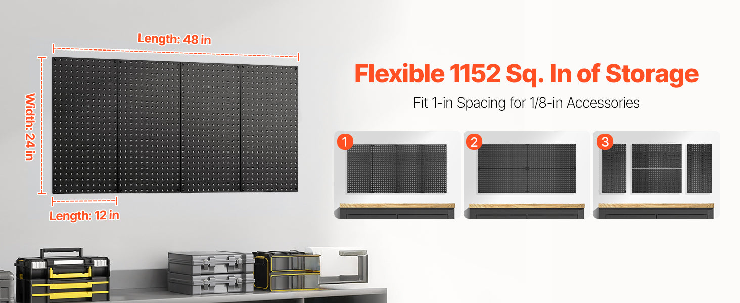 SucceBuy 24" x12" 4pcs Metal Pegboard Panels Steel Wall Tools Organizer Garage Storage Peg Panel for Workbench Office Craft Home - trendingshoping.com