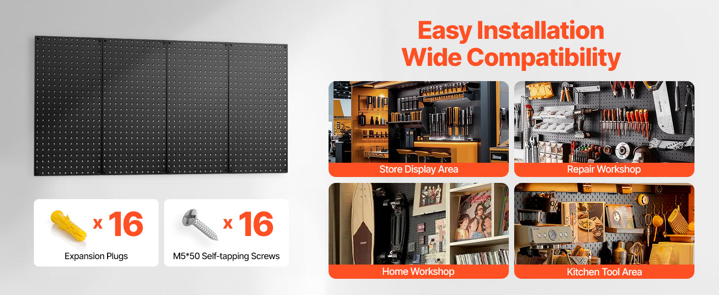 SucceBuy 24" x12" 4pcs Metal Pegboard Panels Steel Wall Tools Organizer Garage Storage Peg Panel for Workbench Office Craft Home - trendingshoping.com