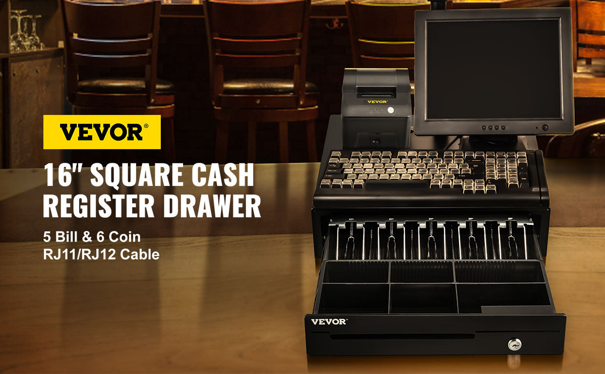 VEVOR Cash Register Drawer 16" 12 V for POS System Tray Removable Coin Compartment & 2 Keys Included RJ11/RJ12 Cable Drawer - trendingshoping.com