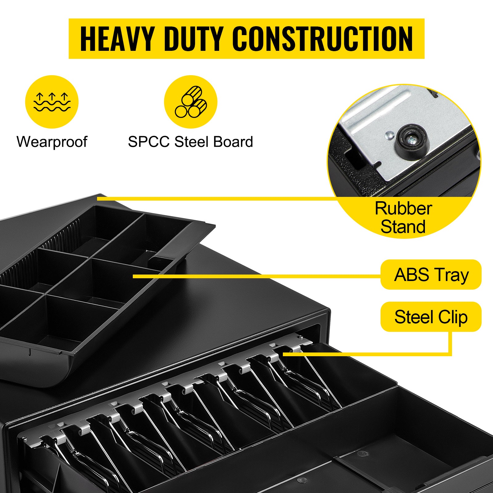 VEVOR Cash Register Drawer 16" 12 V for POS System Tray Removable Coin Compartment & 2 Keys Included RJ11/RJ12 Cable Drawer - trendingshoping.com