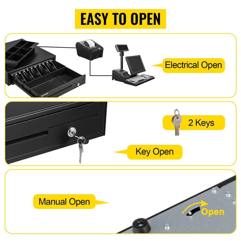 VEVOR Cash Register Drawer 16" 12 V for POS System Tray Removable Coin Compartment & 2 Keys Included RJ11/RJ12 Cable Drawer - trendingshoping.com