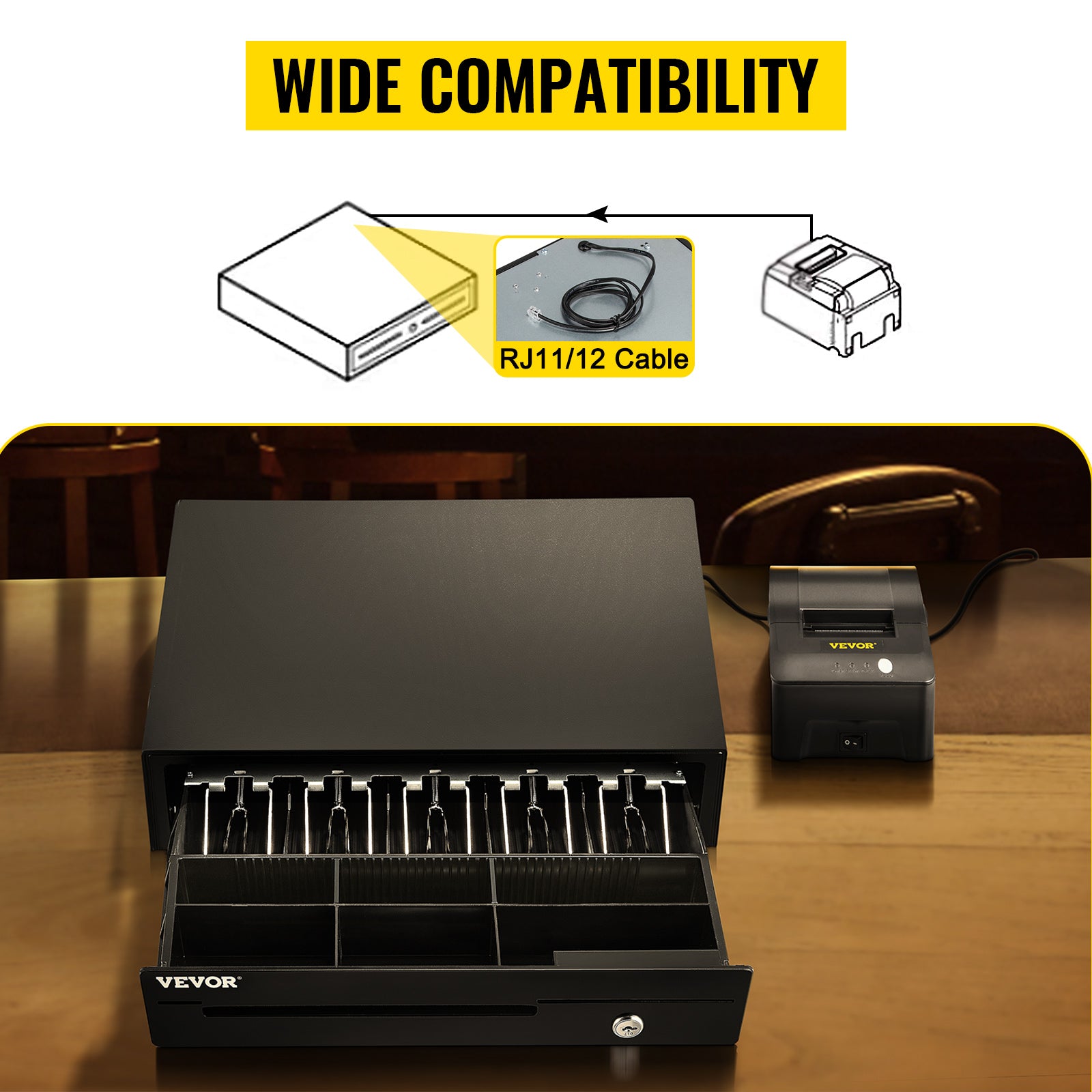 VEVOR Cash Register Drawer 16" 12 V for POS System Tray Removable Coin Compartment & 2 Keys Included RJ11/RJ12 Cable Drawer - trendingshoping.com